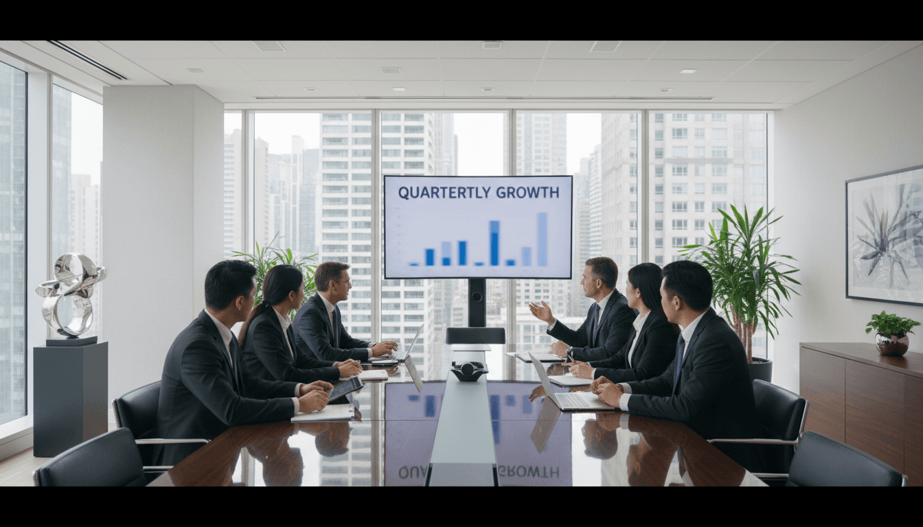 Professional consultants in a strategy meeting reviewing regulatory documents in a modern office